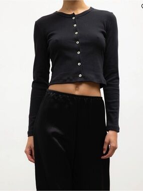 LESET Black Cropped Long-Sleeve Cardigan